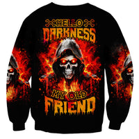 Unisex black sweatshirt with flaming skull graphic and bold 'My Old Friend' text