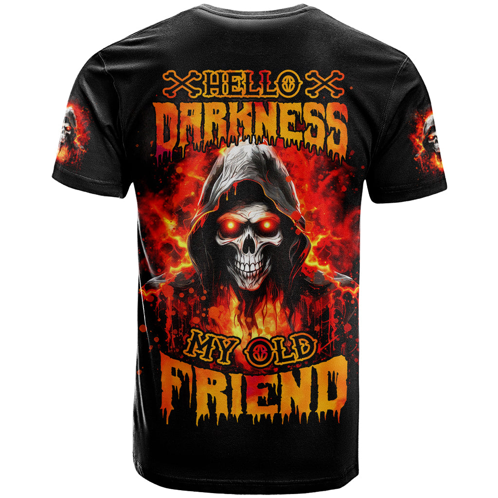 Flame Skull T Shirt Hello Darkness My Old Friend - Wonder Print Shop