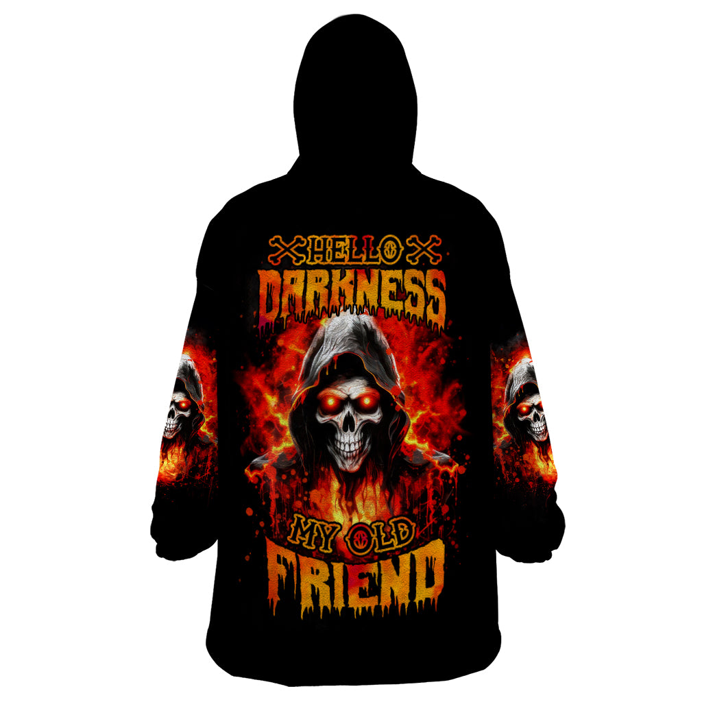 Flame Skull Wearable Blanket Hoodie Hello Darkness My Old Friend