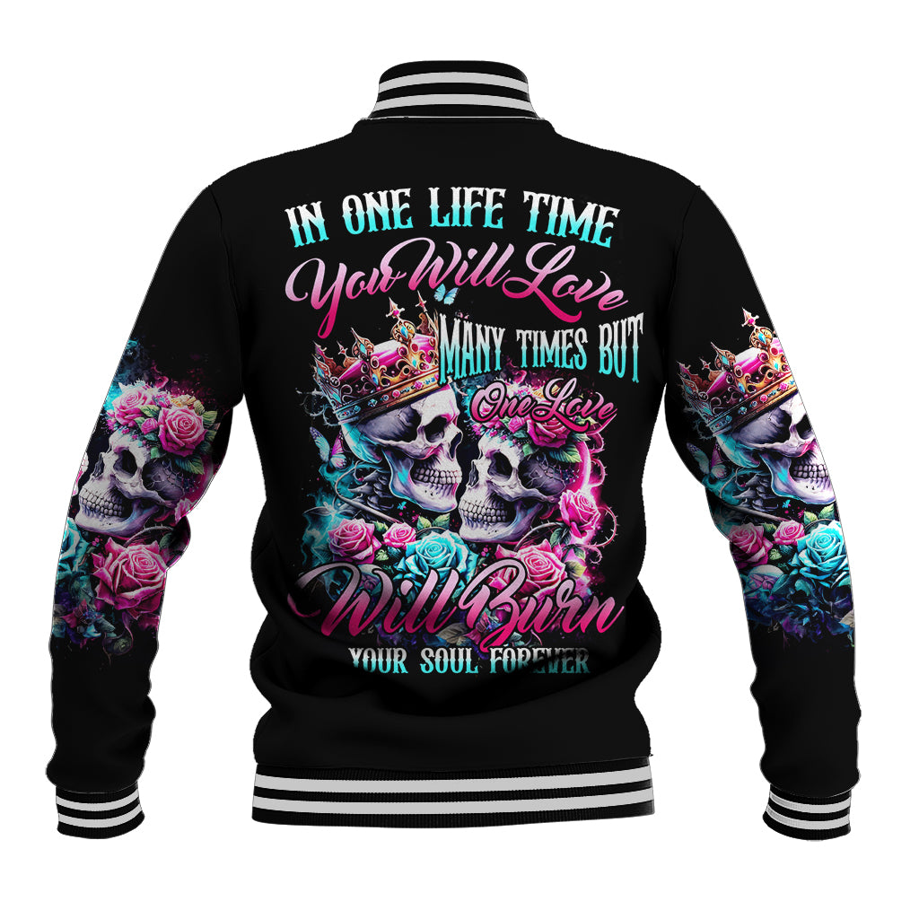 Couple Skull Baseball Jacket In One Life Time You Will Love Many Time But One Love - Wonder Print Shop