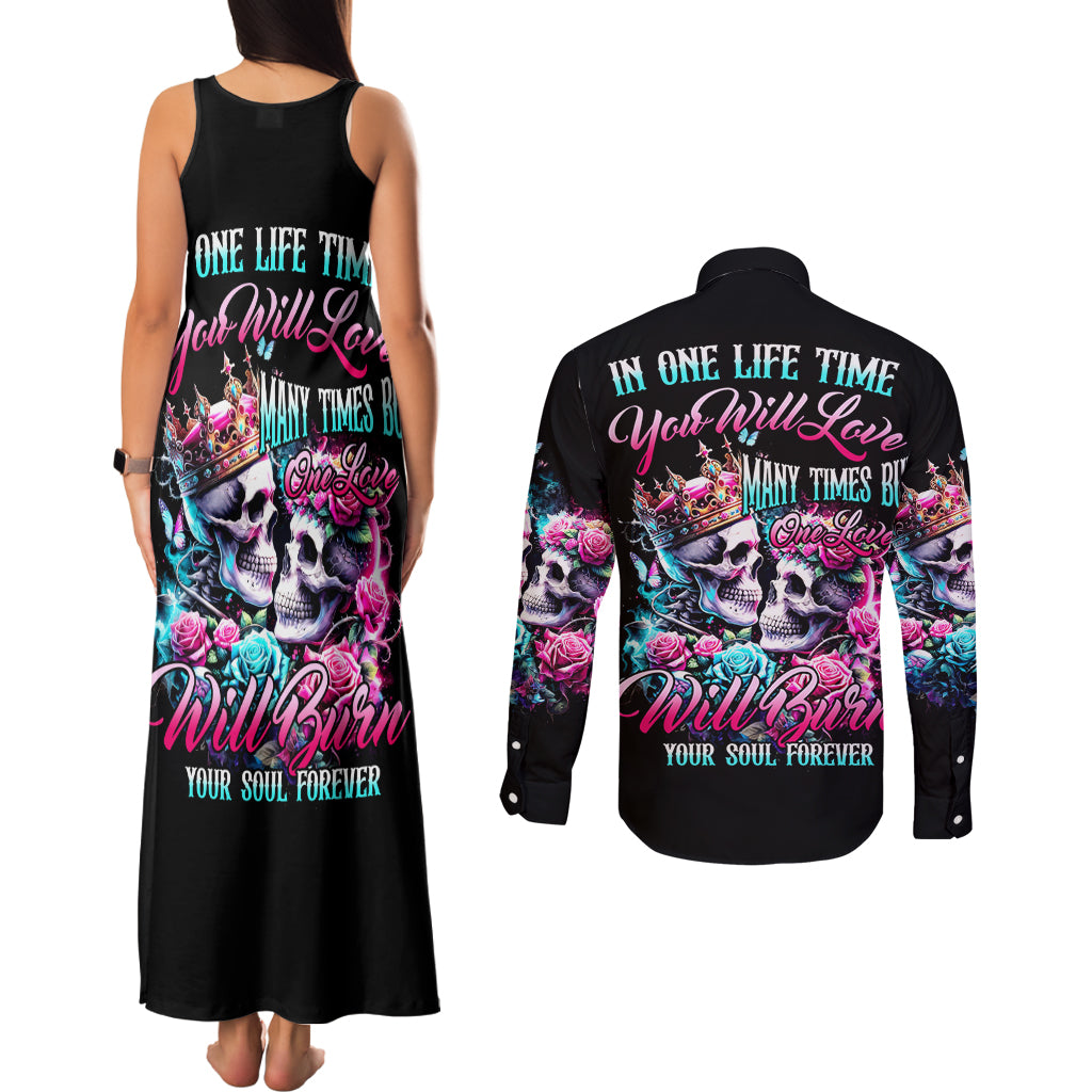 Couple Skull Couples Matching Tank Maxi Dress and Long Sleeve Button Shirt In One Life Time You Will Love Many Time But One Love - Wonder Print Shop