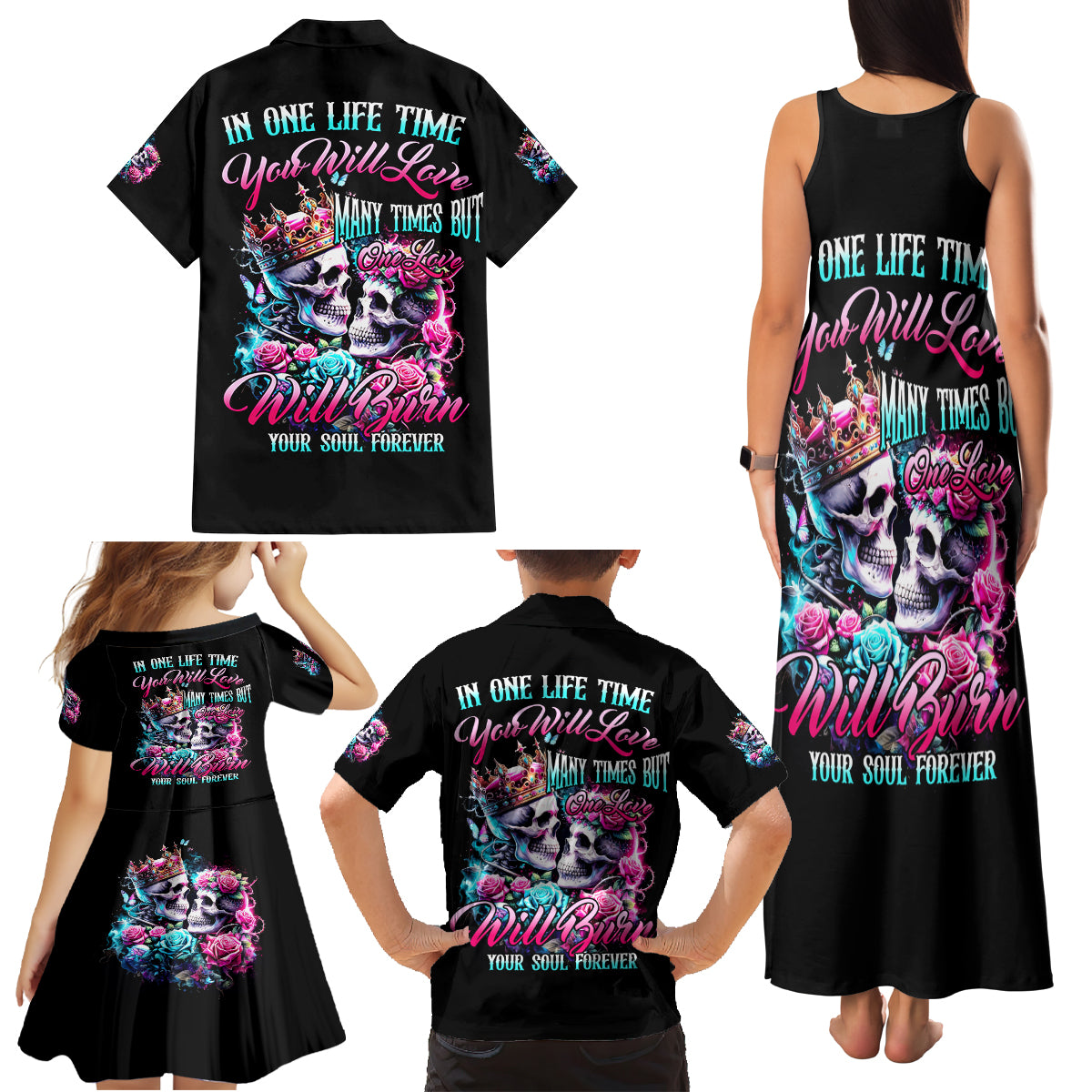 Couple Skull Family Matching Tank Maxi Dress and Hawaiian Shirt In One Life Time You Will Love Many Time But One Love - Wonder Print Shop