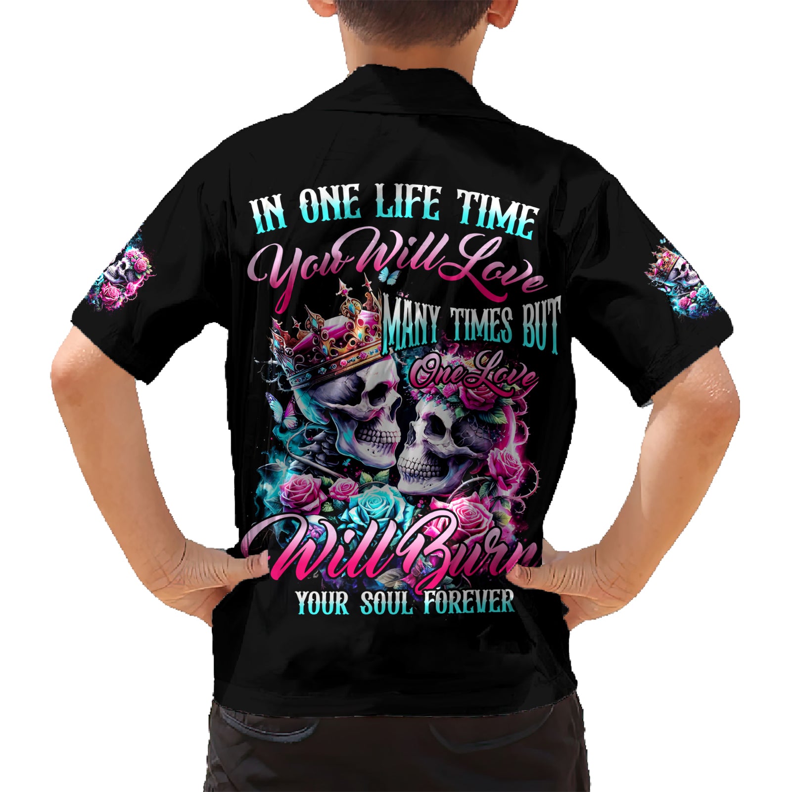 Couple Skull Kid Hawaiian Shirt In One Life Time You Will Love Many Time But One Love - Wonder Print Shop