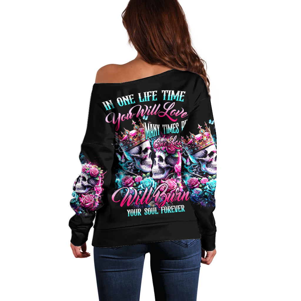 Couple Skull Off Shoulder Sweater In One Life Time You Will Love Many Time But One Love - Wonder Print Shop