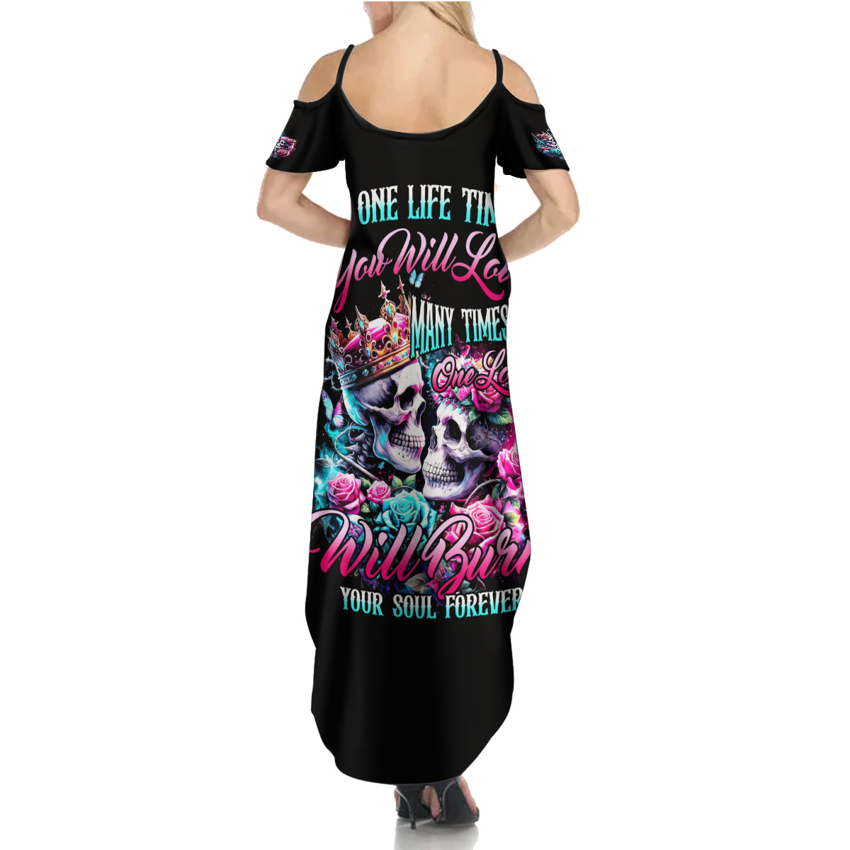 Couple Skull Summer Maxi Dress In One Life Time You Will Love Many Time But One Love