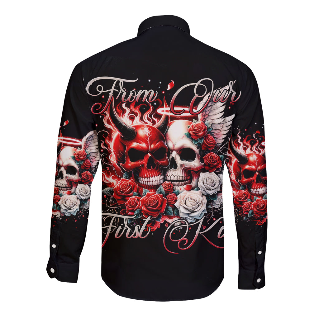 Couple Skull Long Sleeve Button Shirt From Our First Kiss - Wonder Print Shop