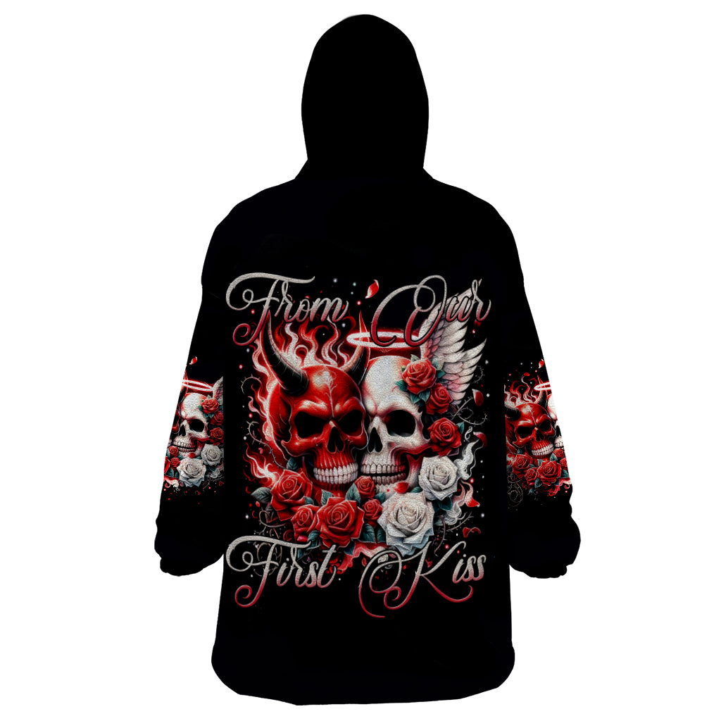 Couple Skull Wearable Blanket Hoodie From Our First Kiss