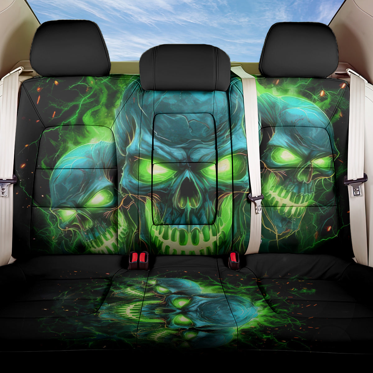 Flame Skull Back Car Seat Cover I'm Never Alone My Demons Are Wit Me 24/7 - Wonder Print Shop