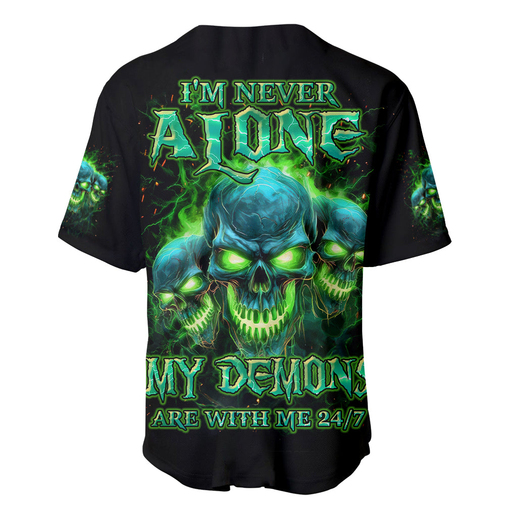 Flame Skull Baseball Jersey I'm Never Alone My Demons Are Wit Me 24/7 - Wonder Print Shop