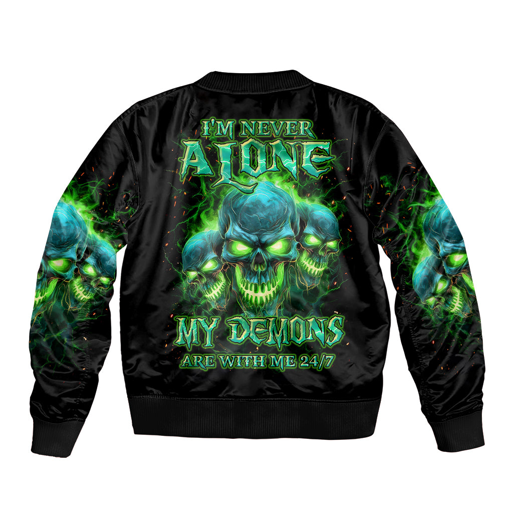 Flame Skull Bomber Jacket I'm Never Alone My Demons Are Wit Me 24/7 - Wonder Print Shop