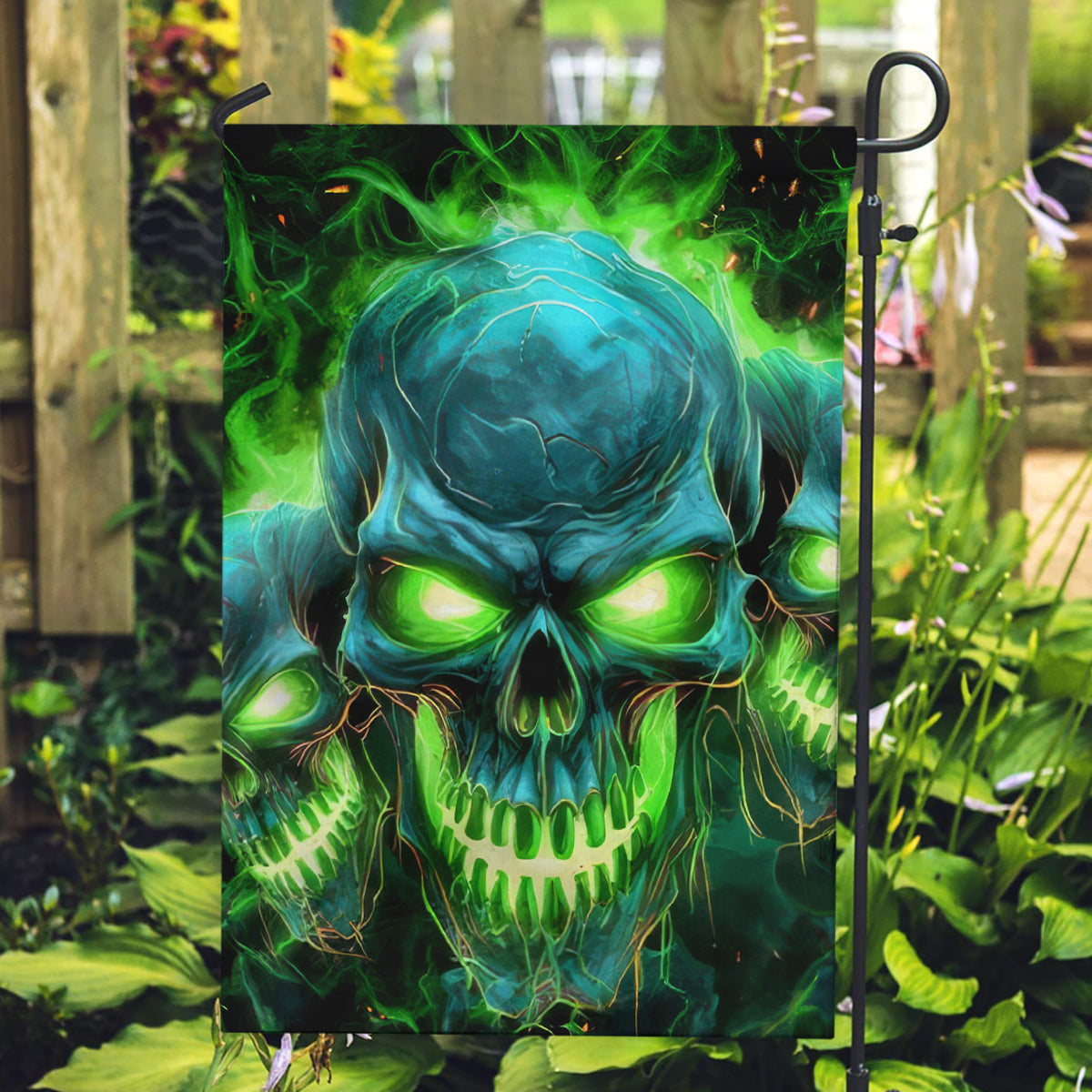 Flame Skull Garden Flag I'm Never Alone My Demons Are Wit Me 24/7 - Wonder Print Shop