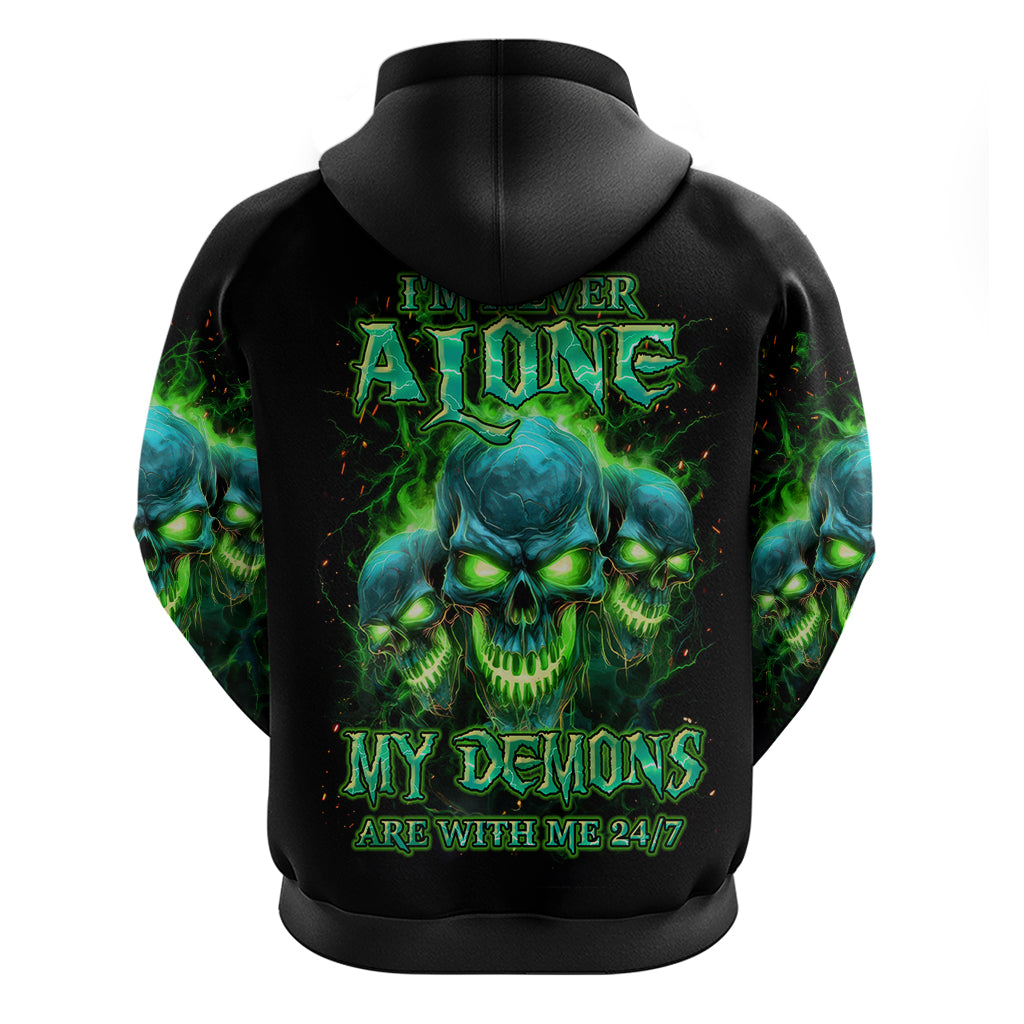 Flame Skull Hoodie I'm Never Alone My Demons Are Wit Me 24/7 - Wonder Print Shop