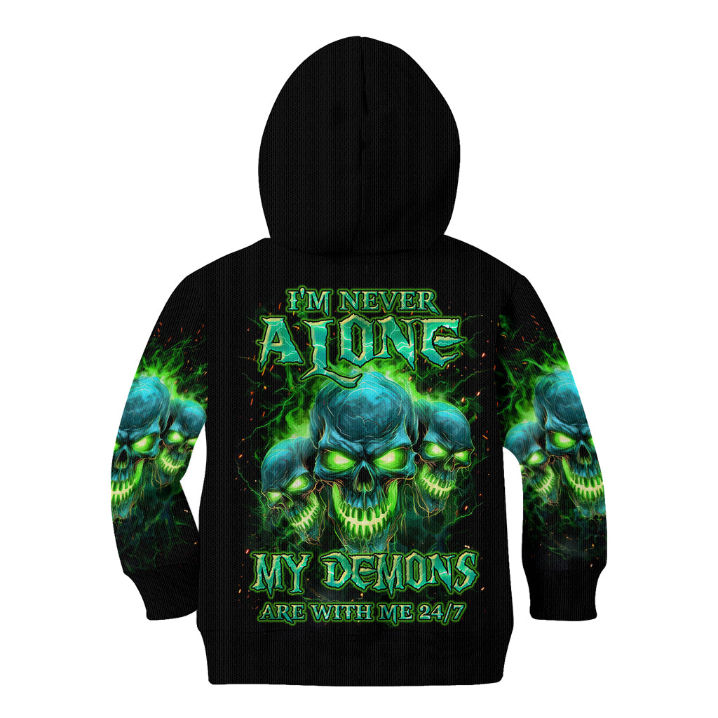 Flame Skull Kid Hoodie I'm Never Alone My Demons Are Wit Me 24/7 - Wonder Print Shop