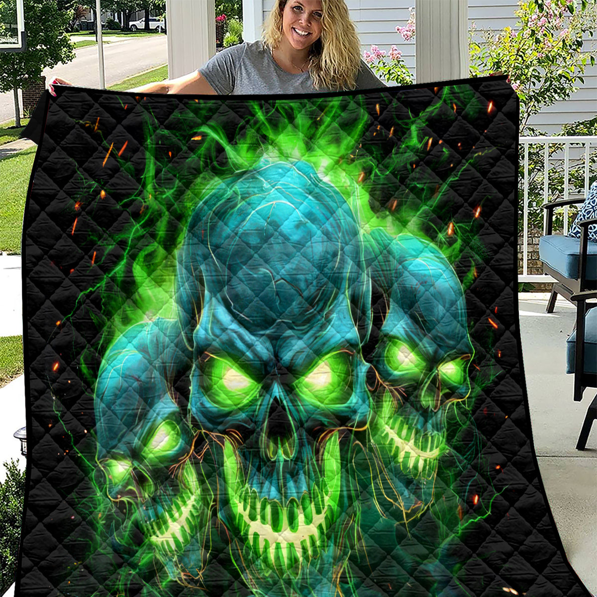 Flame Skull Quilt I'm Never Alone My Demons Are Wit Me 24/7