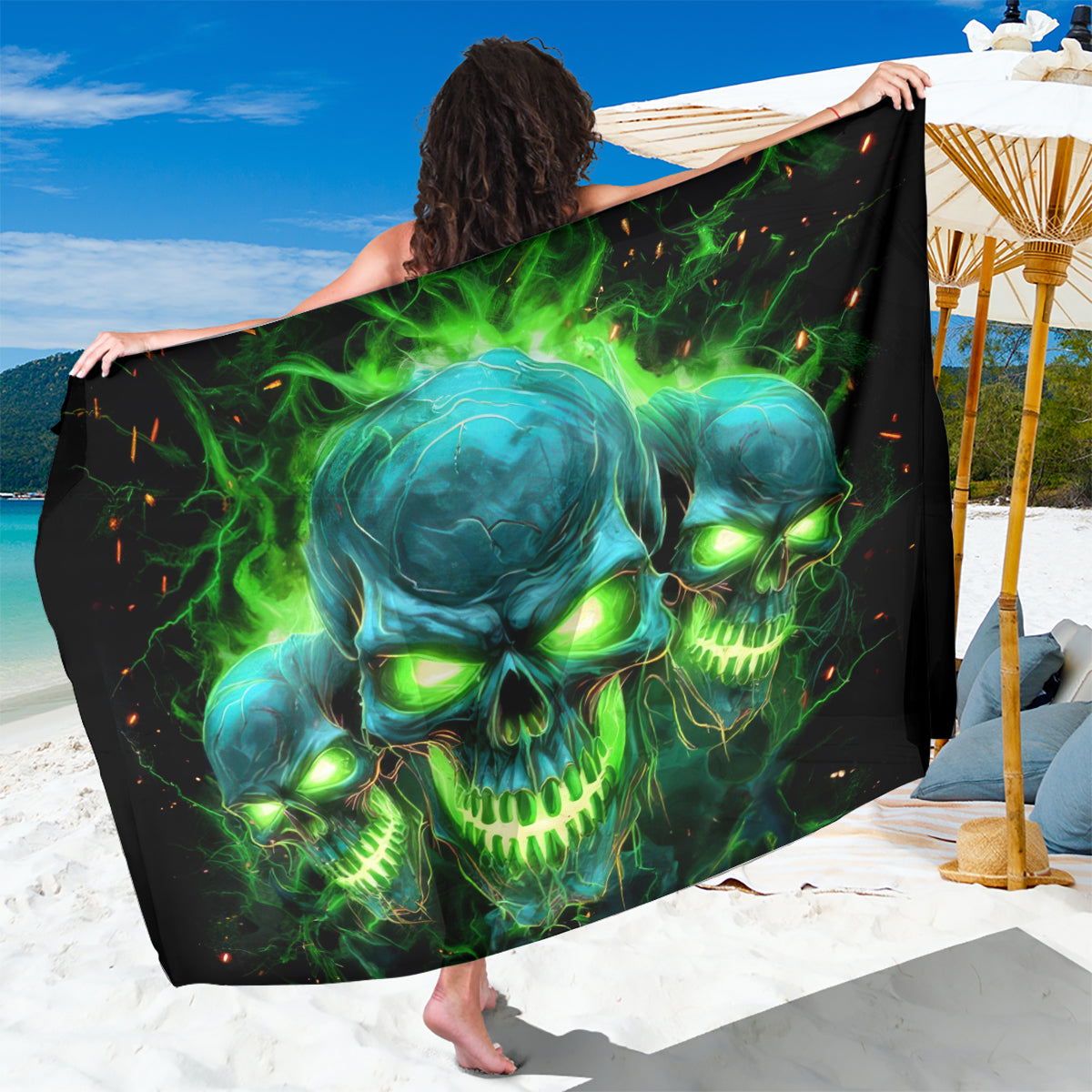 Flame Skull Sarong I'm Never Alone My Demons Are Wit Me 24/7 - Wonder Print Shop