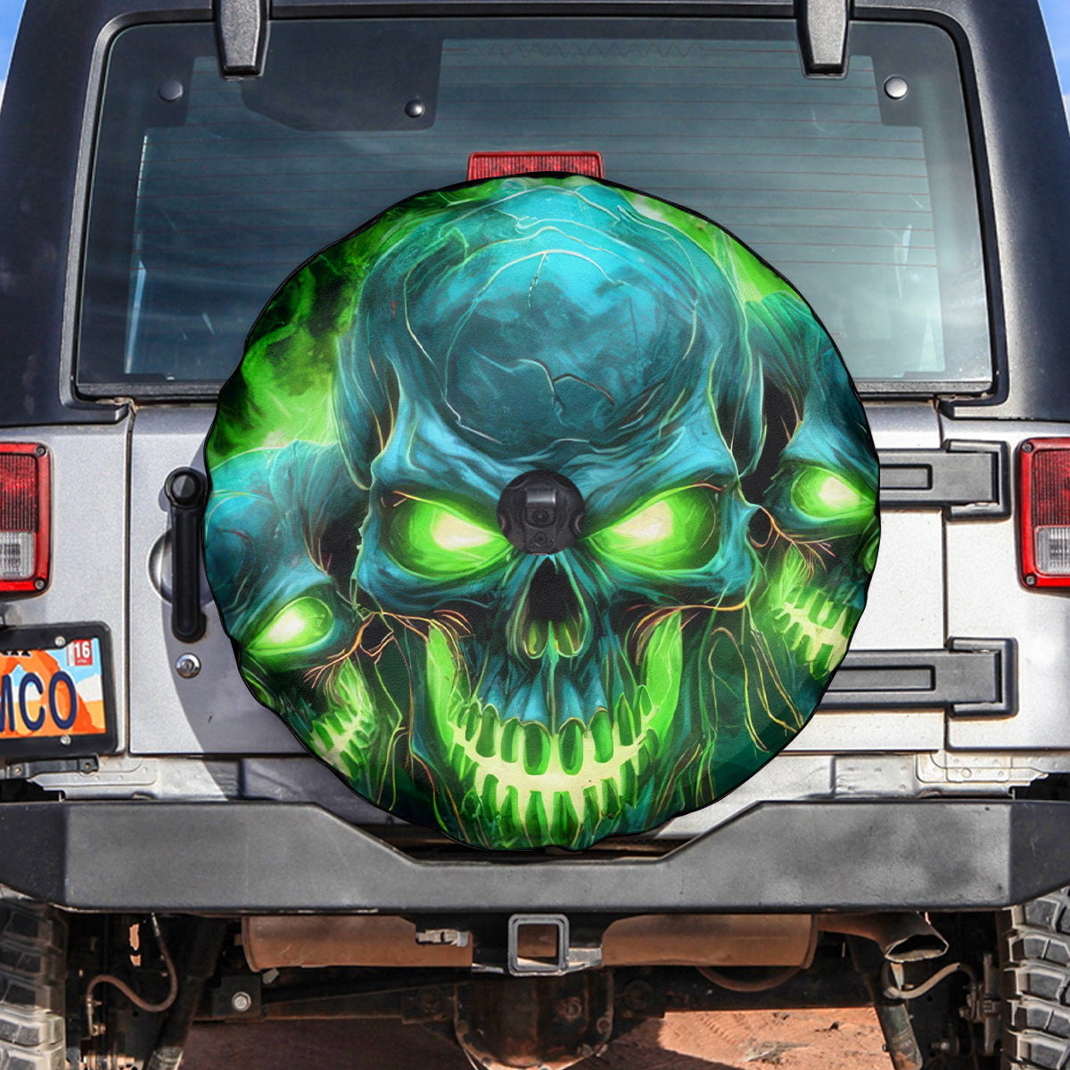 Flame Skull Spare Tire Cover I'm Never Alone My Demons Are Wit Me 24/7 - Wonder Print Shop