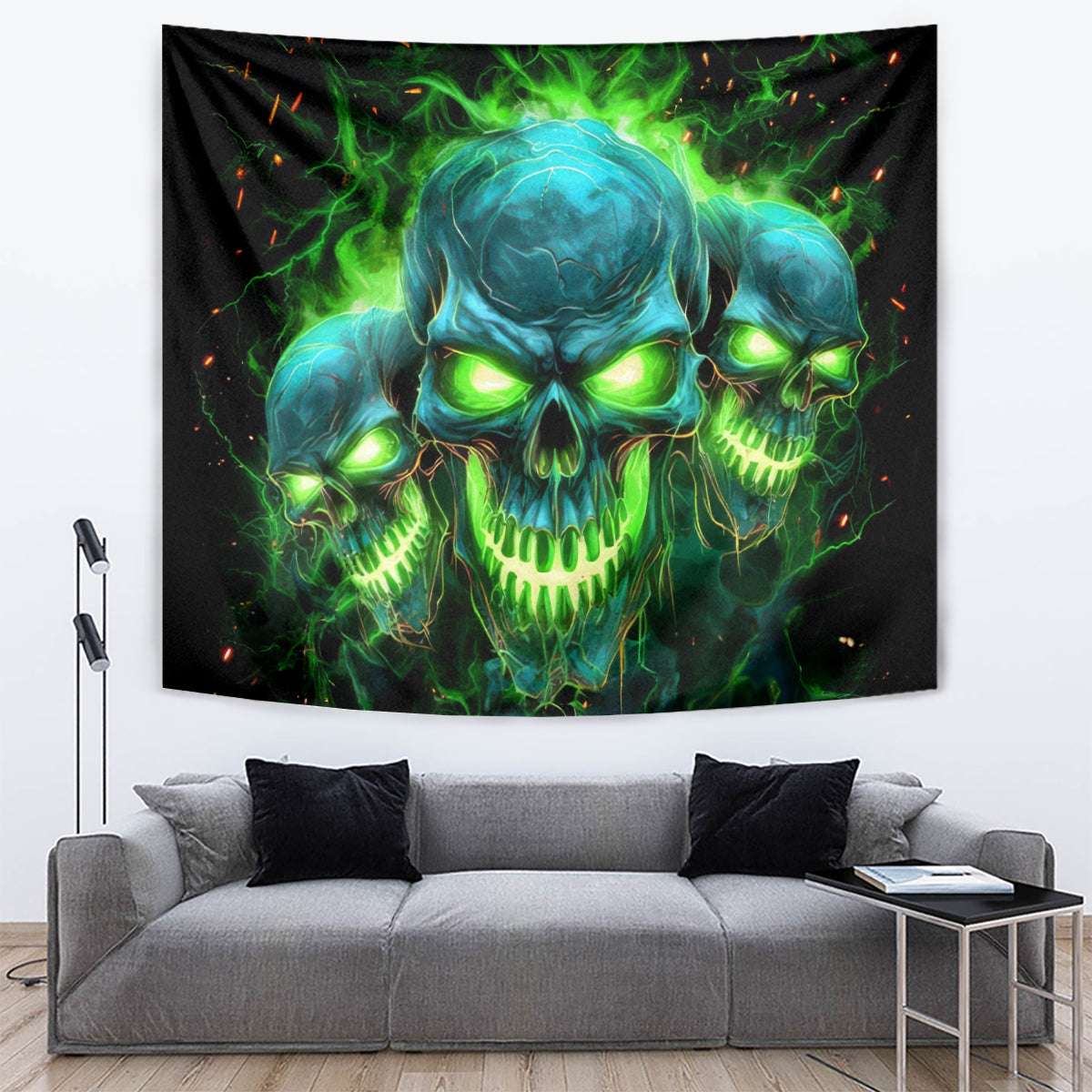 Flame Skull Tapestry I'm Never Alone My Demons Are Wit Me 24/7