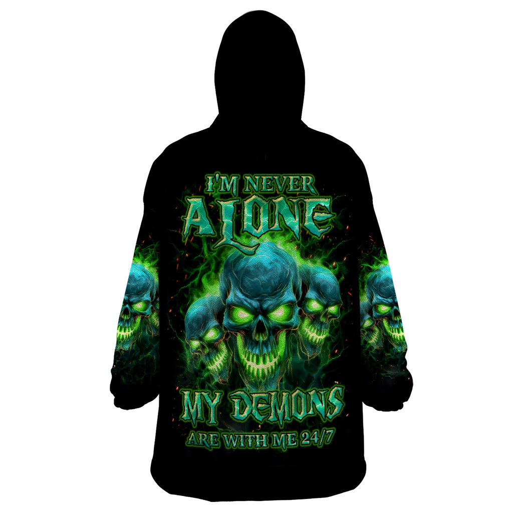 Flame Skull Wearable Blanket Hoodie I'm Never Alone My Demons Are Wit Me 24/7