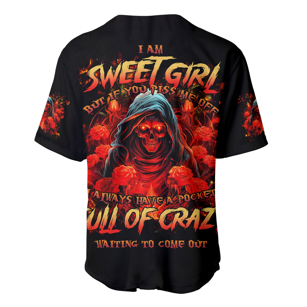 Rose Skull Baseball Jersey Iam Sweet Girl But If You Piss Me Off - Wonder Print Shop