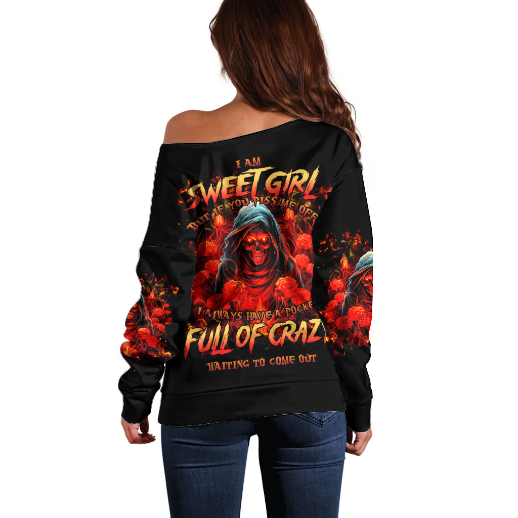 Rose Skull Off Shoulder Sweater Iam Sweet Girl But If You Piss Me Off - Wonder Print Shop