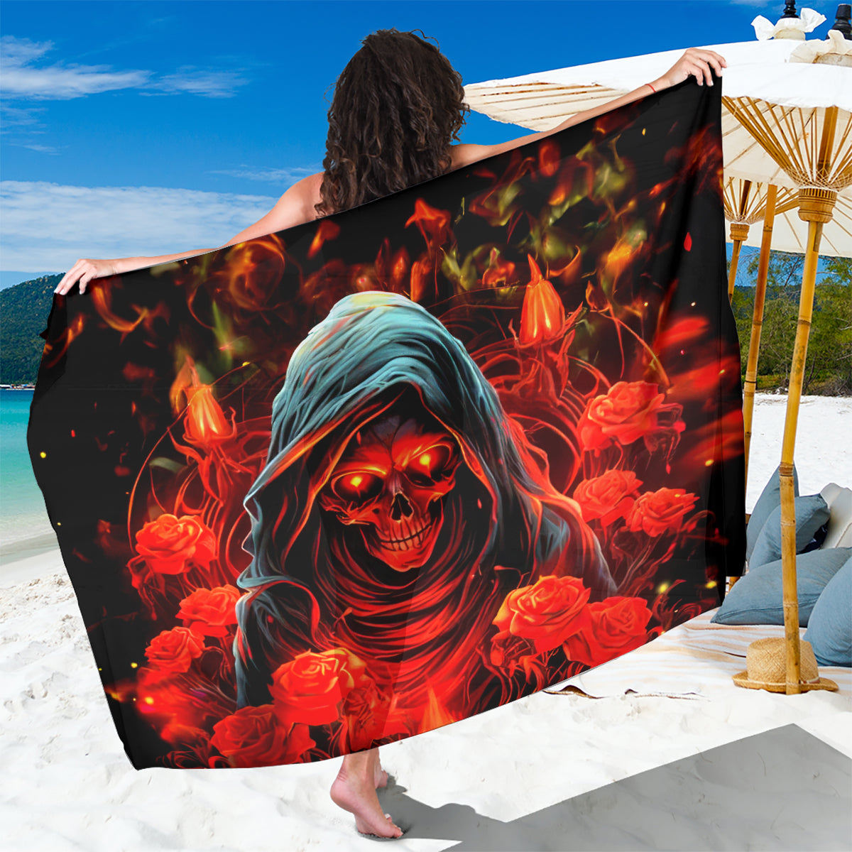 Rose Skull Sarong Iam Sweet Girl But If You Piss Me Off - Wonder Print Shop