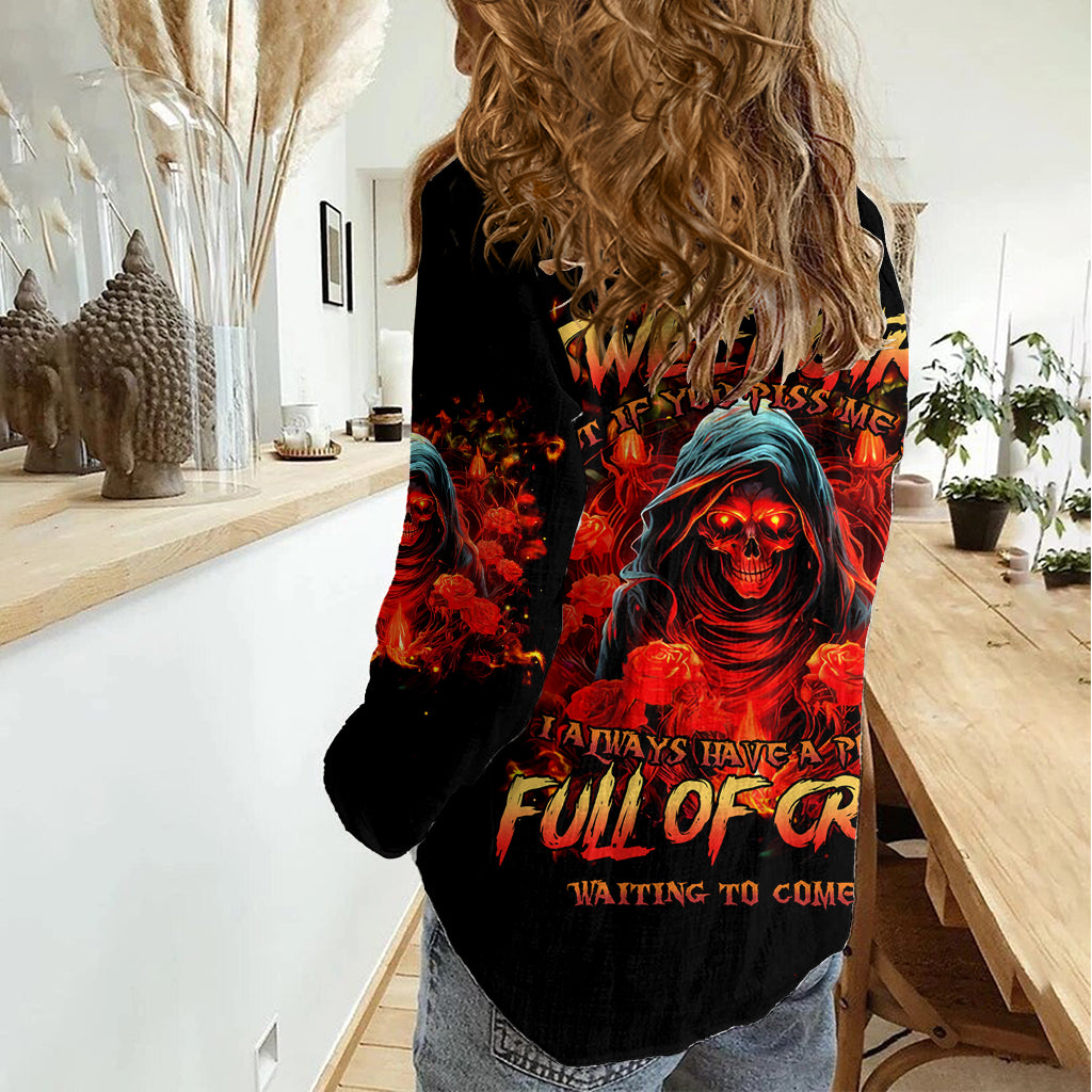 Rose Skull Women Casual Shirt Iam Sweet Girl But If You Piss Me Off