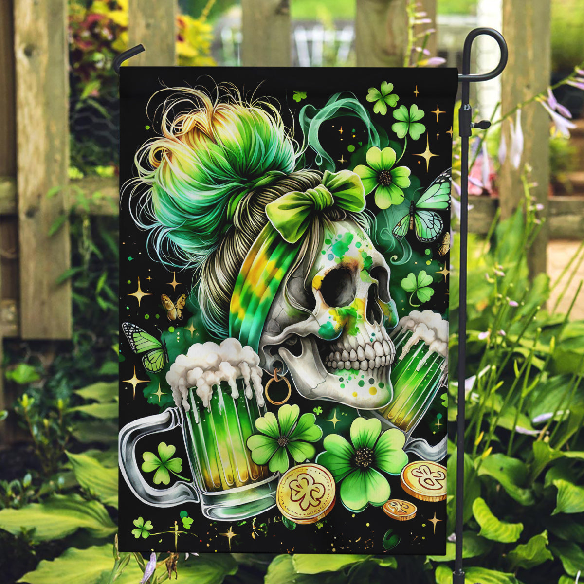 Irish Skull Garden Flag Drink Up Bitches - Wonder Print Shop