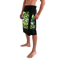 Black lava lava sarong skirt with green skull graphic on side panel