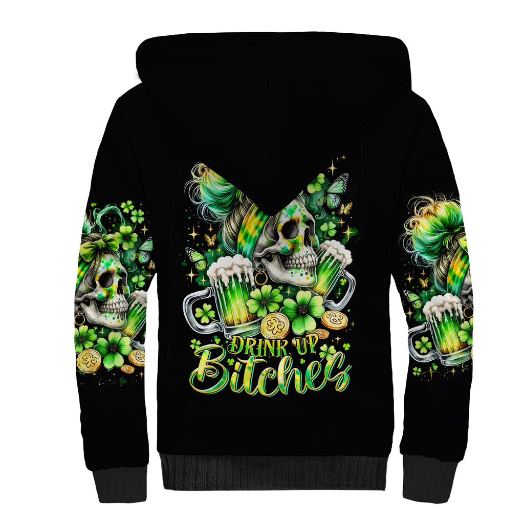 Irish Skull Sherpa Hoodie Drink Up Bitches - Wonder Print Shop