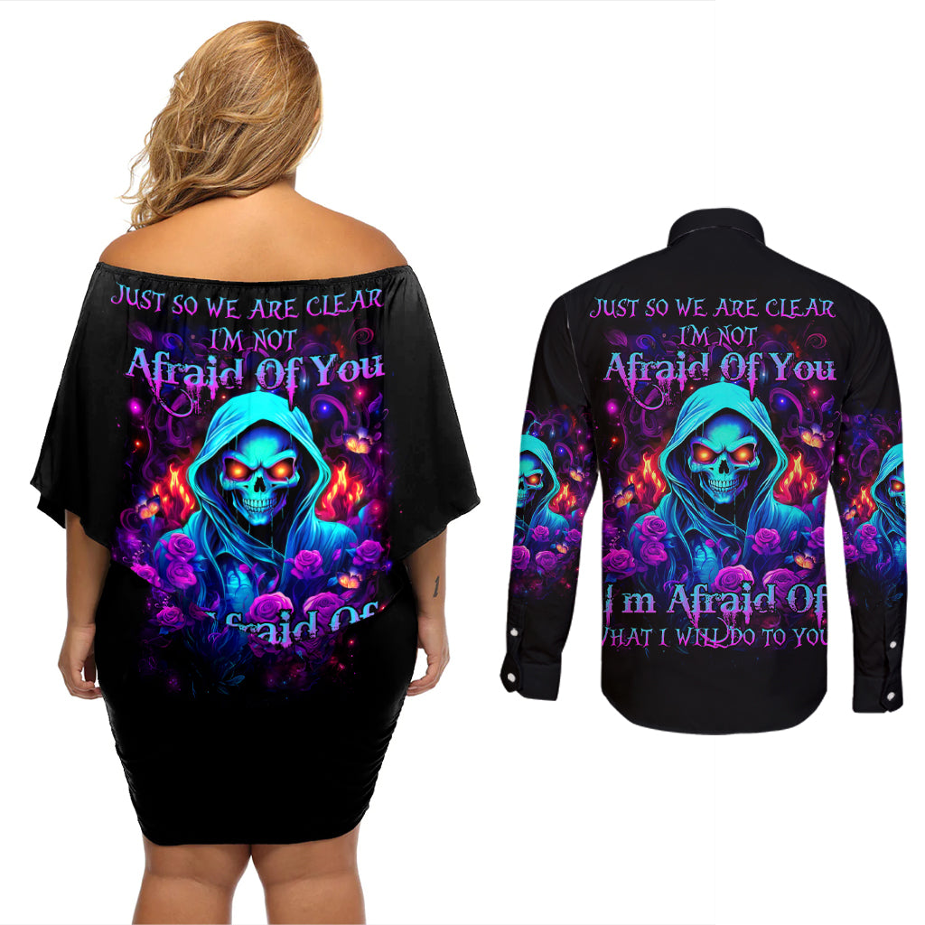 Rose Skull Couples Matching Off Shoulder Short Dress and Long Sleeve Button Shirt Just So We Are Clear I'm Not Afraid Of You - Wonder Print Shop