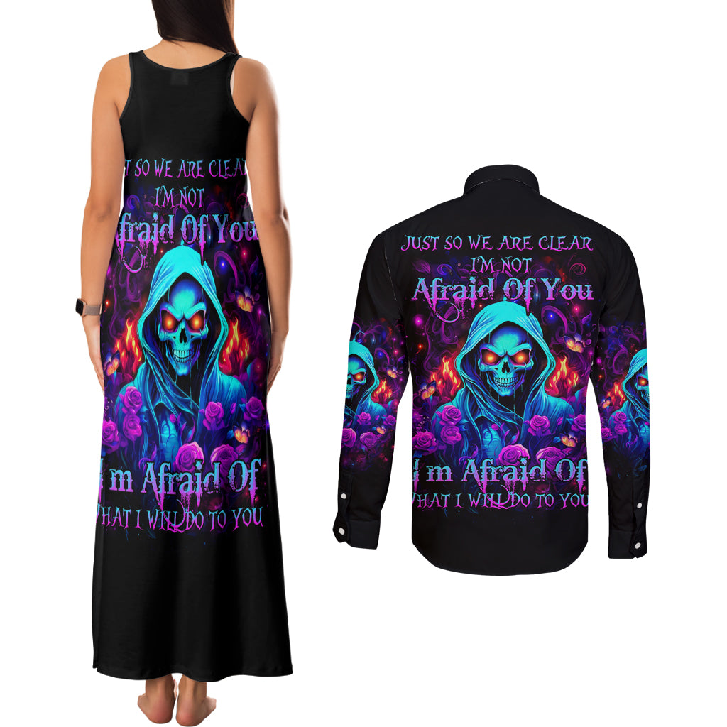 Rose Skull Couples Matching Tank Maxi Dress and Long Sleeve Button Shirt Just So We Are Clear I'm Not Afraid Of You - Wonder Print Shop