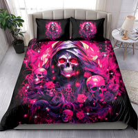 Black skull and rose duvet set with 2 pillowcases, vivid pink and purple artwork