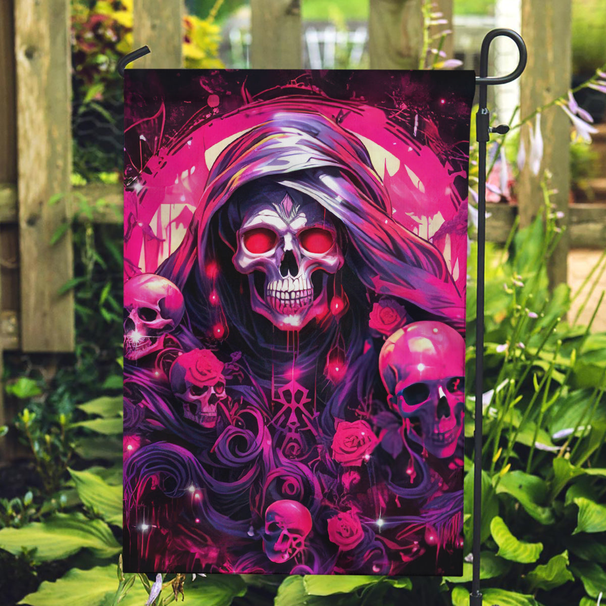 Rose Skull Garden Flag Stuck Between IDK IDC And IDGAF - Wonder Print Shop