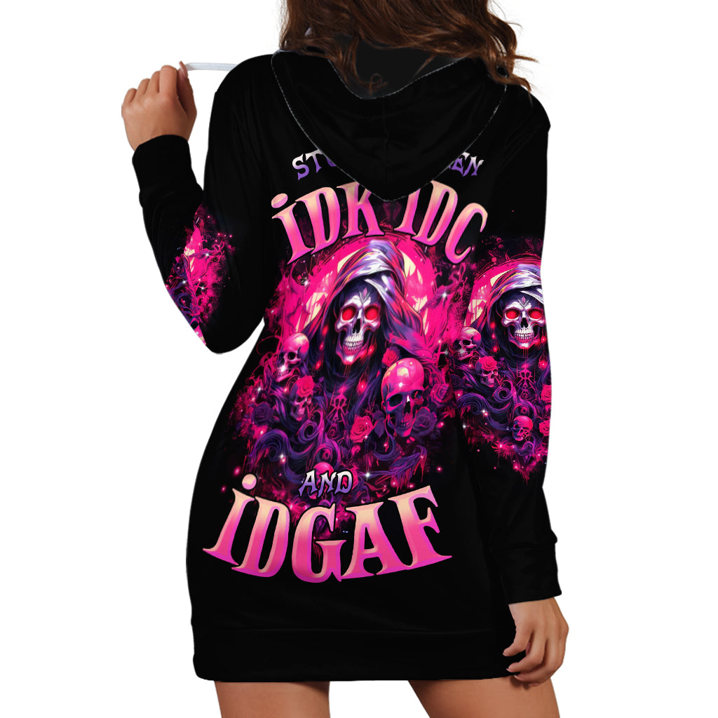 Rose Skull Hoodie Dress Stuck Between IDK IDC And IDGAF - Wonder Print Shop