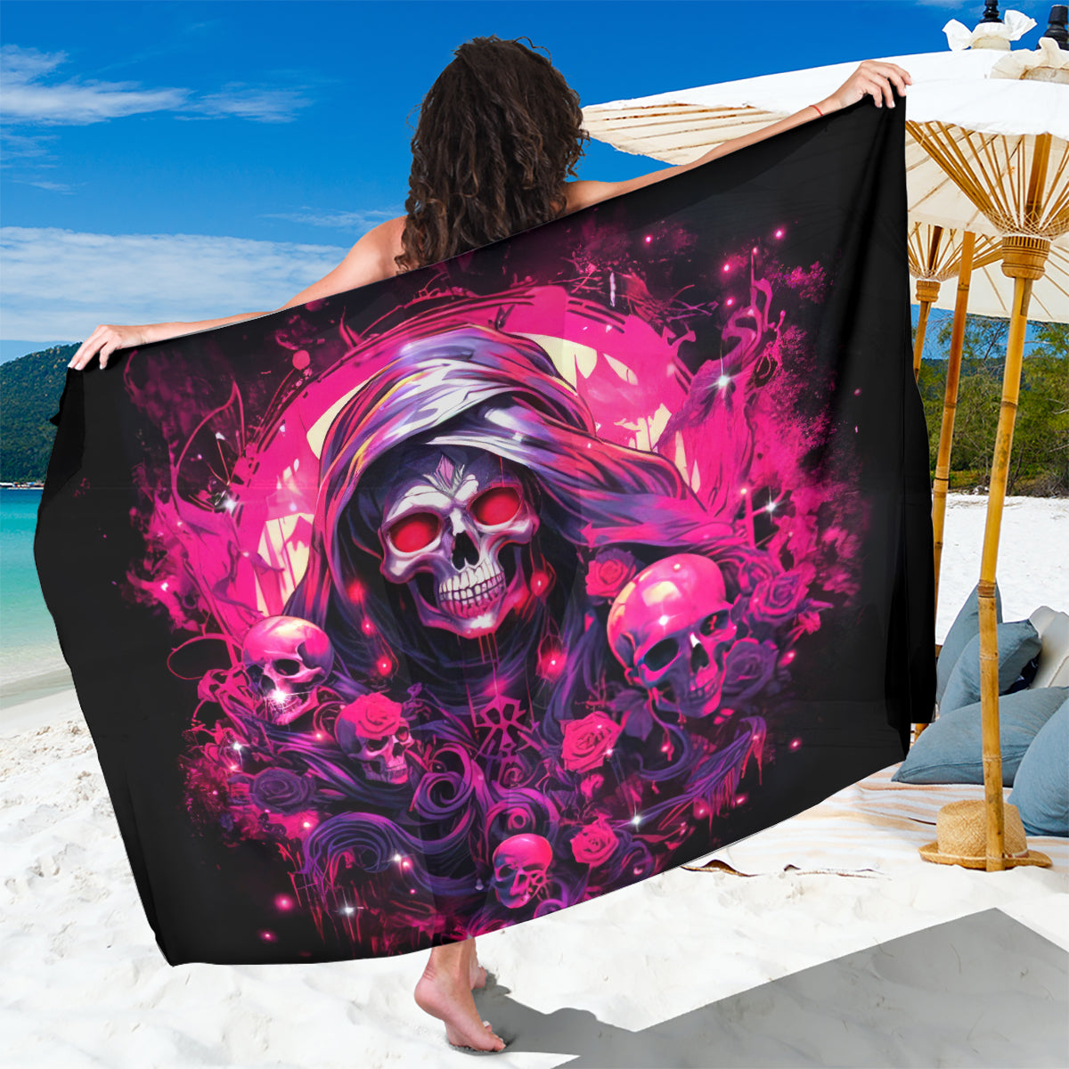 Rose Skull Sarong Stuck Between IDK IDC And IDGAF - Wonder Print Shop