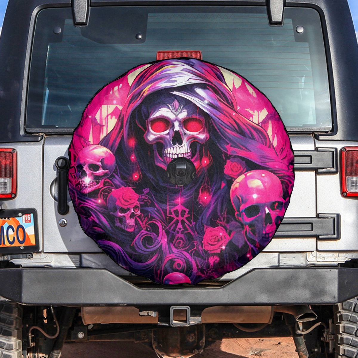 Rose Skull Spare Tire Cover Stuck Between IDK IDC And IDGAF - Wonder Print Shop