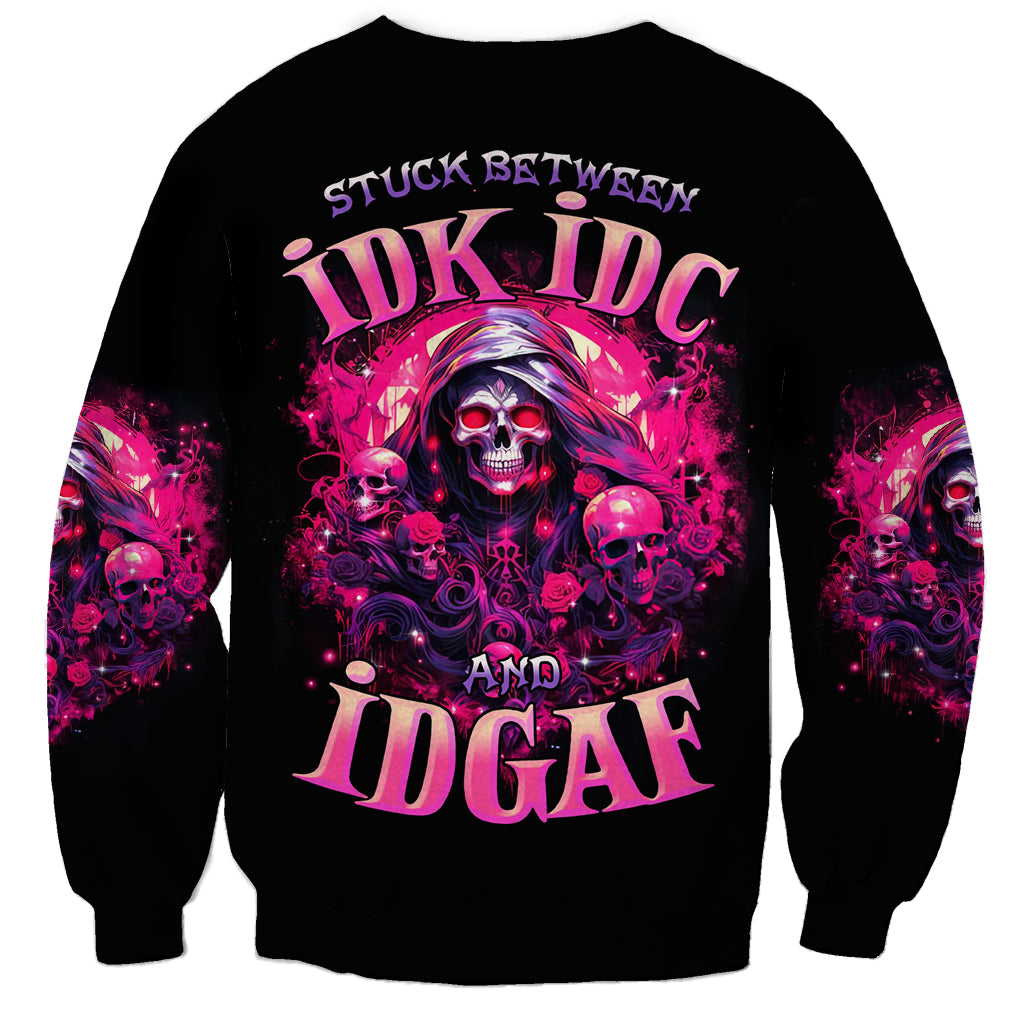 Black unisex sweatshirt with large pink skull front graphic and text