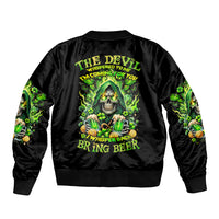 Black unisex bomber jacket, green skull drink-themed back graphic