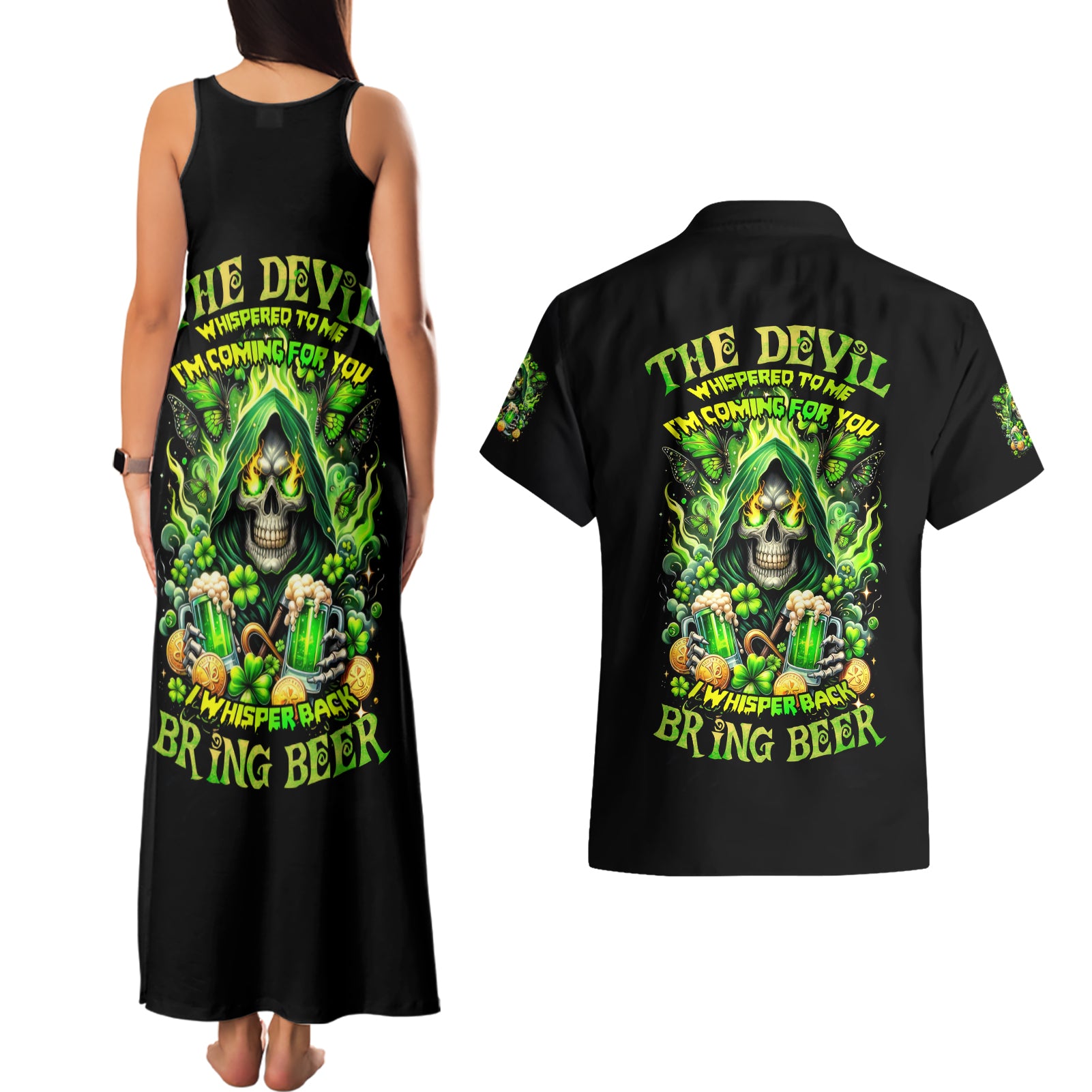 Irish Skull Couples Matching Tank Maxi Dress and Hawaiian Shirt The Devil Whispered To Me I'm Coming For You - Wonder Print Shop