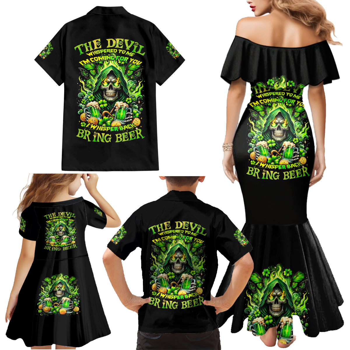 Irish Skull Family Matching Mermaid Dress and Hawaiian Shirt The Devil Whispered To Me I'm Coming For You - Wonder Print Shop