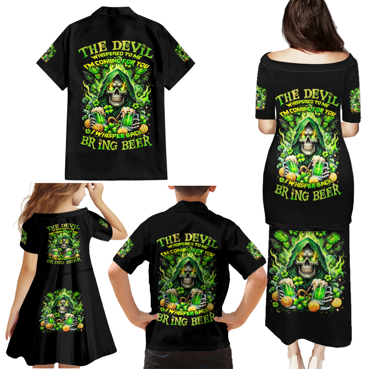 Irish Skull Family Matching Puletasi and Hawaiian Shirt The Devil Whispered To Me I'm Coming For You - Wonder Print Shop