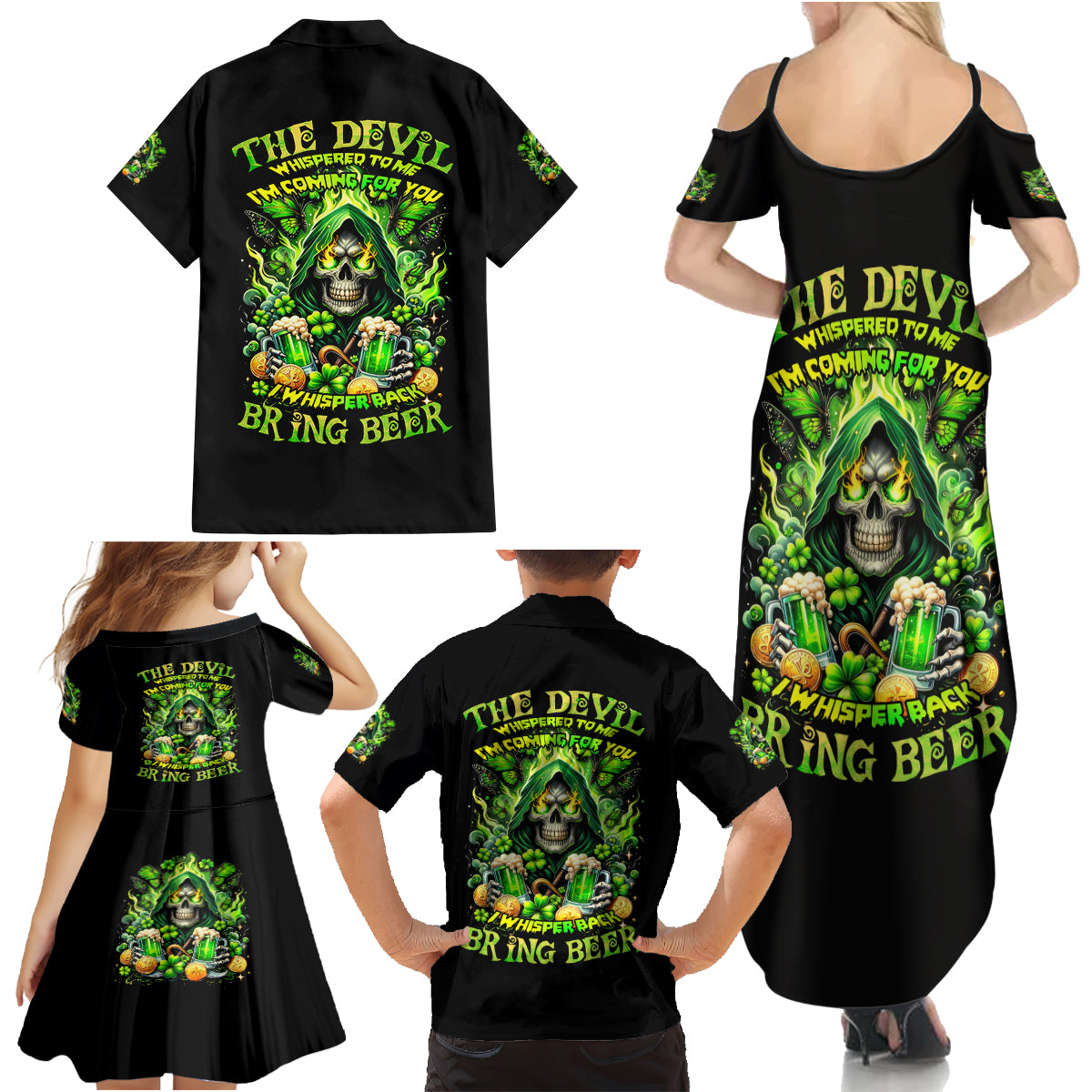 Irish Skull Family Matching Summer Maxi Dress and Hawaiian Shirt The Devil Whispered To Me I'm Coming For You - Wonder Print Shop