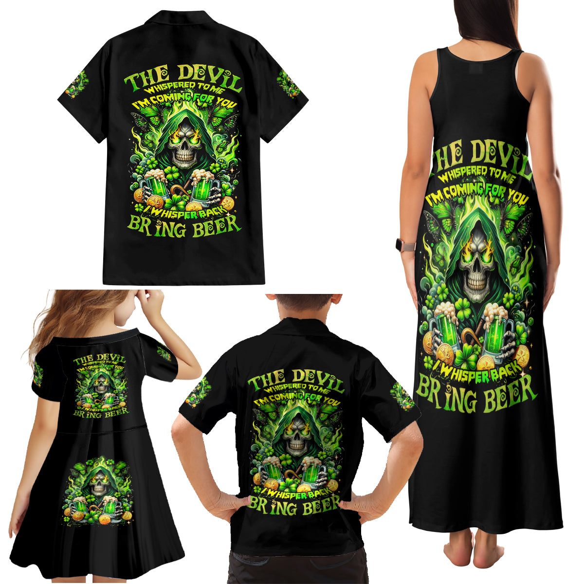 Irish Skull Family Matching Tank Maxi Dress and Hawaiian Shirt The Devil Whispered To Me I'm Coming For You - Wonder Print Shop