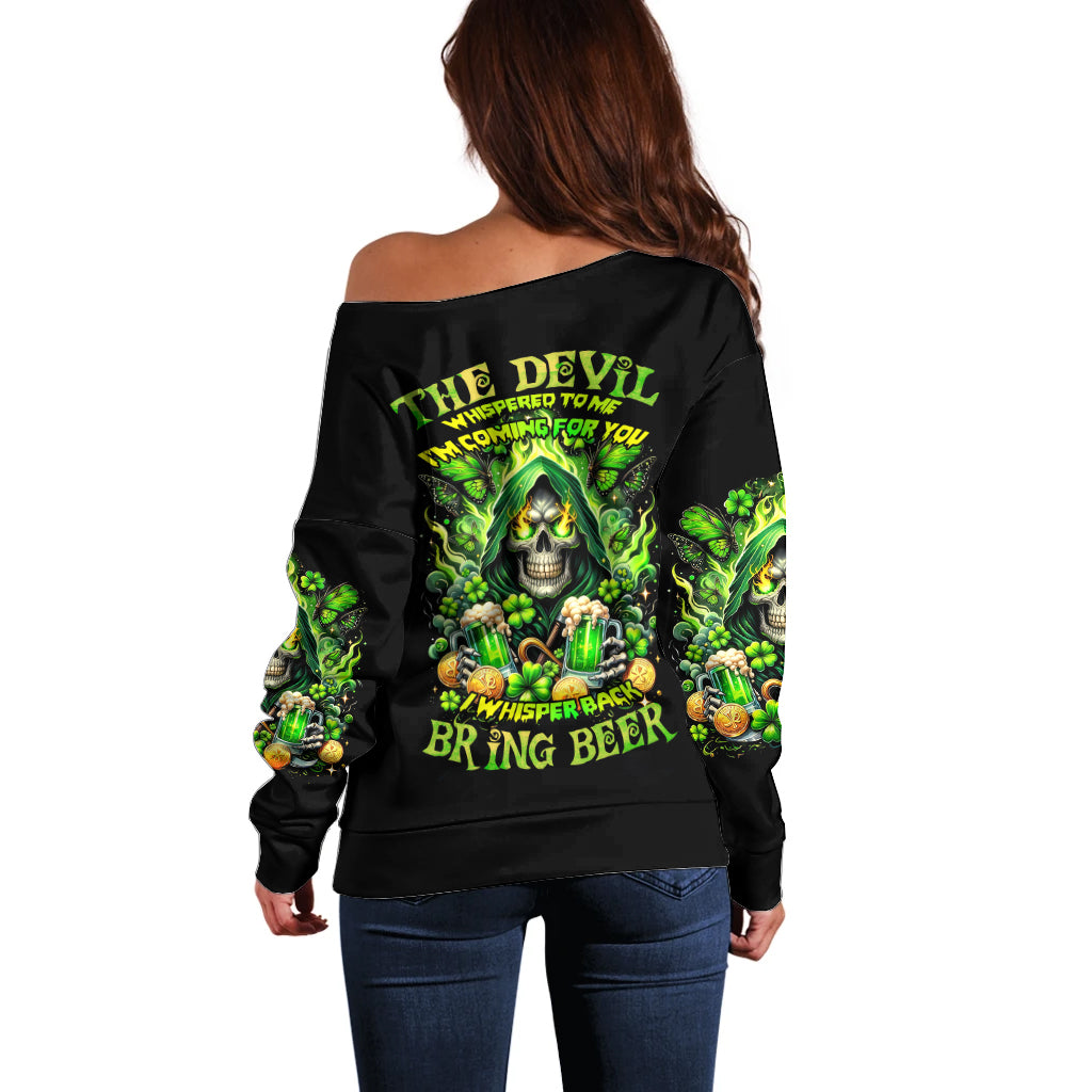 Irish Skull Off Shoulder Sweater The Devil Whispered To Me I'm Coming For You - Wonder Print Shop