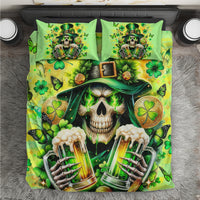 Green shamrock skull and beer bottle bedding set with matching pillowcases