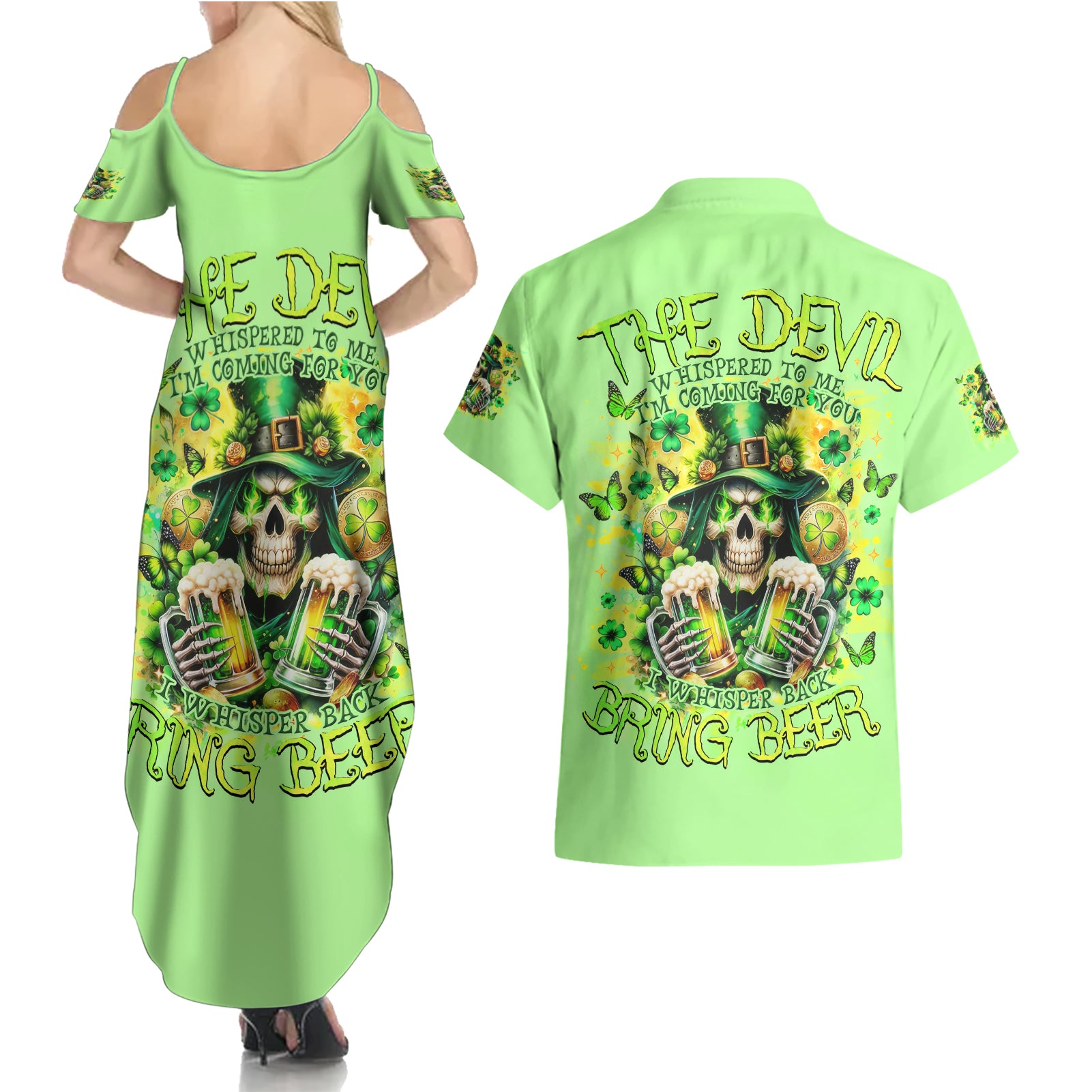 Irish Skull Couples Matching Summer Maxi Dress and Hawaiian Shirt The Devil Whispered To Me I'm Coming For You - Wonder Print Shop