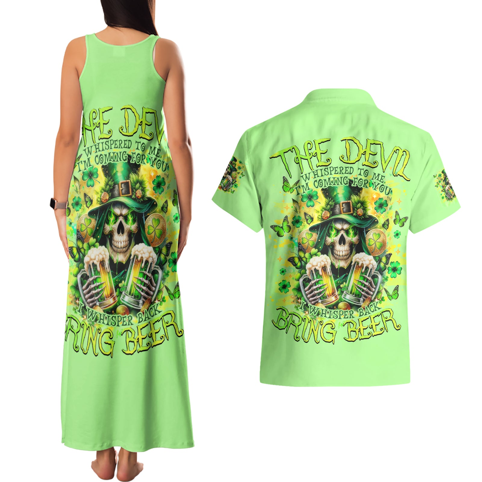 Irish Skull Couples Matching Tank Maxi Dress and Hawaiian Shirt The Devil Whispered To Me I'm Coming For You - Wonder Print Shop