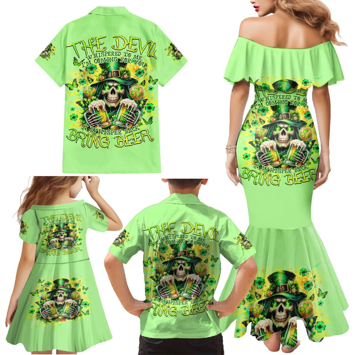 Irish Skull Family Matching Mermaid Dress and Hawaiian Shirt The Devil Whispered To Me I'm Coming For You - Wonder Print Shop