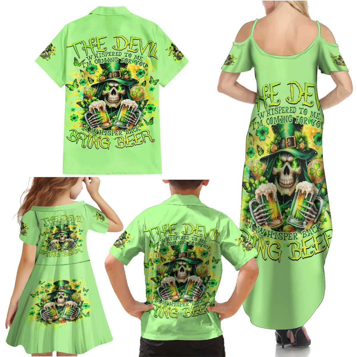 Irish Skull Family Matching Summer Maxi Dress and Hawaiian Shirt The Devil Whispered To Me I'm Coming For You - Wonder Print Shop