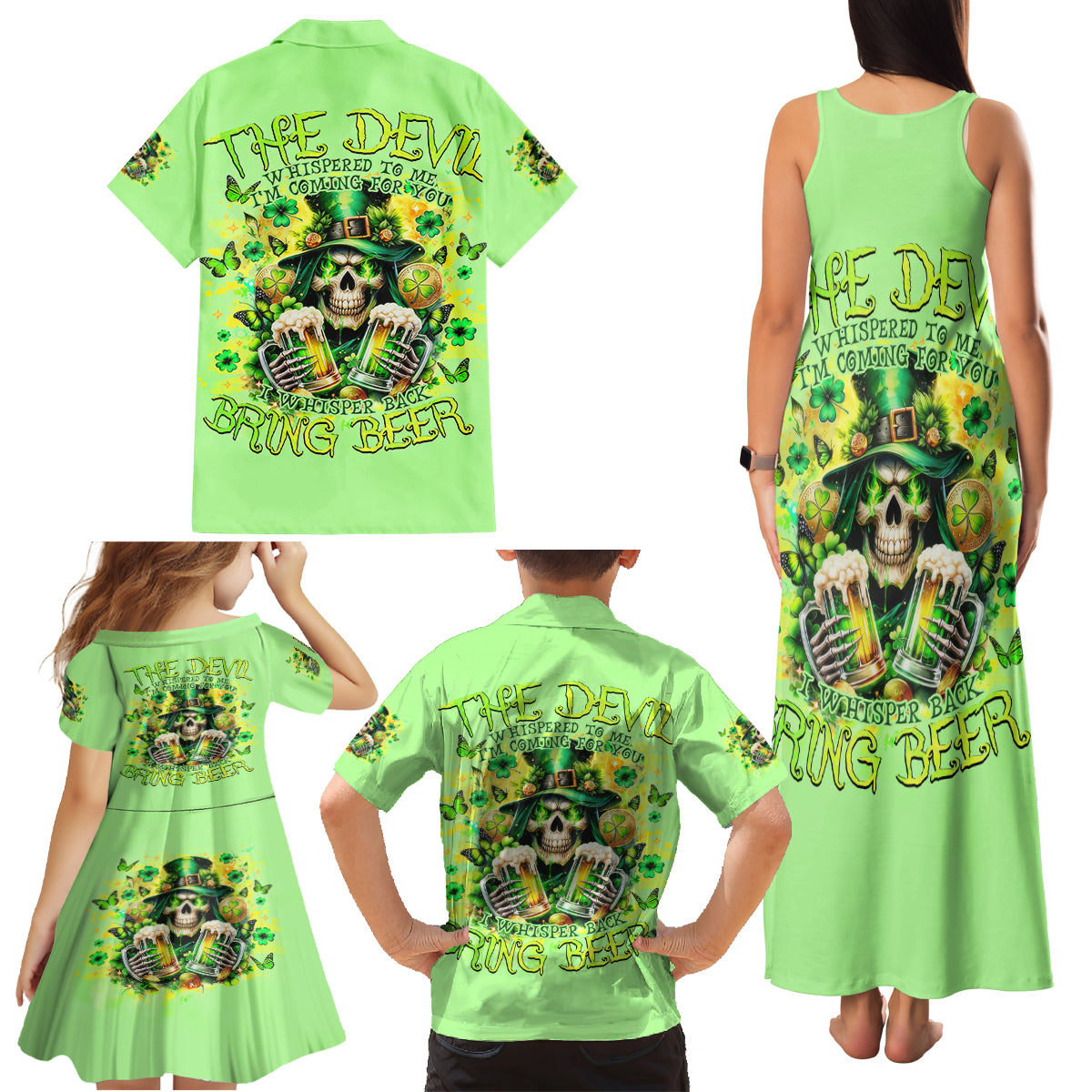 Irish Skull Family Matching Tank Maxi Dress and Hawaiian Shirt The Devil Whispered To Me I'm Coming For You - Wonder Print Shop